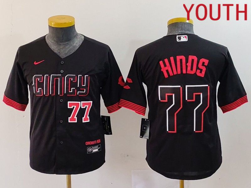 Youth Cincinnati Reds #77 Hinds Black City Edition Nike 2024 MLB Jersey style 3->los angeles dodgers->MLB Jersey